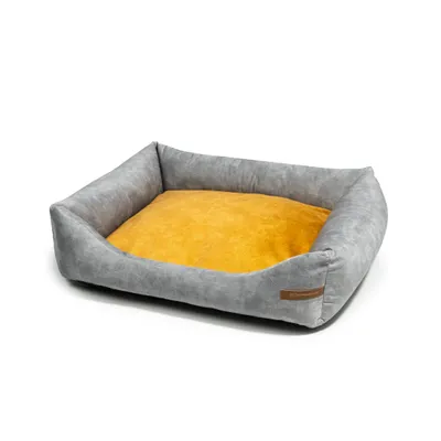 Produktbild von Frida – Nachhaltiges Hundebett und Katzenbett mit hohen Seiten, waschbar & wasserabweisend, Grau und Gelb Größe L