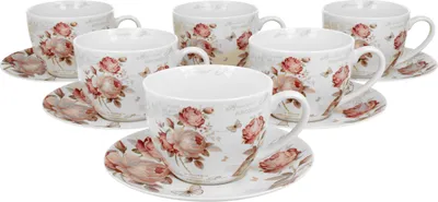 Produktbild von DUO FLORAL 6er-Set Tassen 220 ml SECESSION mit Untertassen, New Bone China Porzellan