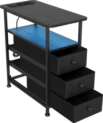 Produktbild von UnboxG Schwarzer Nachttisch mit LED RGB, USB & Type-C, 3 Schubladen (60×30×62 cm)