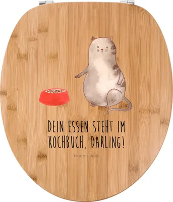 Produktbild von Mr. & Mrs. Panda Klo-Deckel Katze Fressen - Transparent - Geschenk, Holz Toilettendeckel, Toilettenbrille, WC-Sitz, WC Sitz