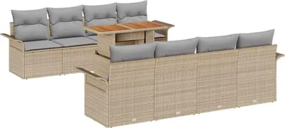 Image de Ensemble de canapé de jardin vidaXL, 7 pièces, en polyrotin beige et gris clair