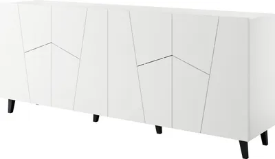 Immagine prodotto di Cassettiera ETOS 200 cm 4D WHITE MATT con gambe nere Credenza a 4 ante in MDF credenza alta scaffali aperti buffet moderno glamour, stile moderno