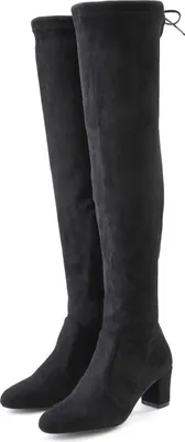 A pair of black over-the-knee boots on a white background.