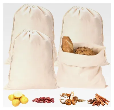 Produktbild von 4 Stück Leinenbrotbeutel, 30 x 40 cm, Aufbewahrung für Brot, Baguette, Obst und Gemüse