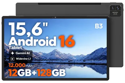 Image de Tablette B3 avec Android 16, 12 Go de RAM + batterie de 12000 mAh, écran IPS, idéale pour le bureau et les entreprises, couleur grise, 128 Go de stockage