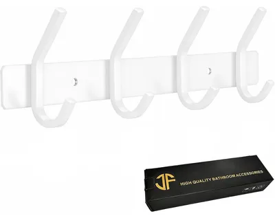 Immagine prodotto di Ganci appendiabiti da parete, acciaio inossidabile, bianco, 4 ganci, barra appendiabiti, adatti per bagno e cucina