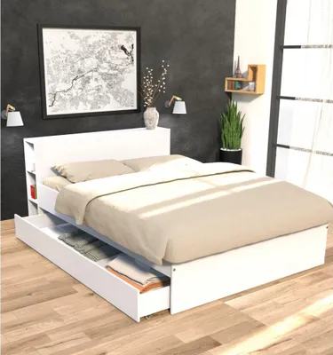 Produktbild von BETT mit Hopfteil und Schublade RIGA/ Bett 140x190 - Weiß