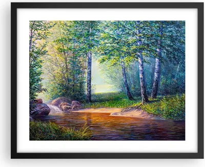 Produktbild von Gerahmtes Poster - Schwarzer Rahmen - Wiese Wasser Baum - 50x40 cm - Wand Bild - Wanddeko - Wandbilder - Kunstposter - Wandposter - Bilderrahmen - Bilder - Kunstdruck - Wandbild - P2BAA50x40-4063