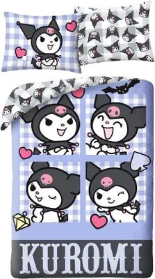 Produktbild von Unyqoos® Kuromi Bettbezug 140 x 200 cm – Einzelbett, Kissenbezug 70 x 90 cm, 100% Polyester, Pastell-Lila, doppelseitig, Reißverschluss
