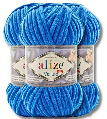 Zdjęcie produktu dla Alize 3x 100 g gruba wełna Velluto, jednolita, szenilowa, szydełkowanie, robótki na drutach (Royal Blue I 141)