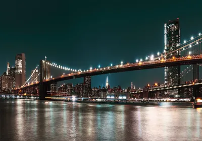 Produktbild von Vlies Fototapete New York City 400x280 cmTapeten Wandtapete XXL Brooklyn Bridge bei Nacht Architektur d-B-10002-a-a