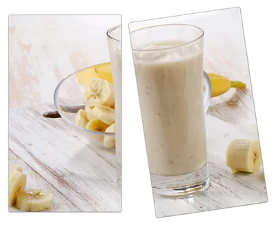 Produktbild von Spritzschutz Herdabdeckplatte Schneidebrett aus Glas Bananensmoothie 2-Teilig (60x52cm)