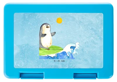 Produktbild von Mr. & Mrs. Panda Bentobox Pinguin Surfer - Eisblau - Geschenk, Vorratsbehälter, Bento Box, Snackbox, Hawaii, Optimistisch, Vorratsdose, Portugal, Urlaub, Motiviert