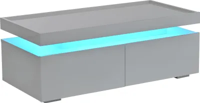 Produktbild von okwish Couchtisch Wohnzimmertisch mit LED-Beleuchtung, Kaffeetisch Beistelltisch mit 2 Schubladen,Hochglanz-Sofatisch,minimalistischer Tisch,mit geometrischem Design,Weiß