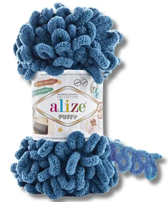 Immagine prodotto di Alize 1x 100 g Puffy Lana, tinta unita, uncinetto, lavoro a maglia (blu denim - 637)