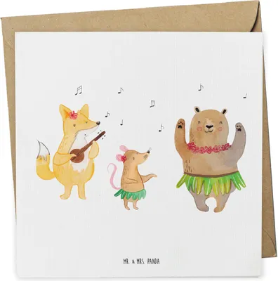 Produktbild von Mr. & Mrs. Panda Grußkarte Waldtiere Aloha - Weiß - Geschenk, Musik, Glückwunschkarte, Wald, Hase, anlasskarte, faltkarte, Klappkarte, Lustige Sprüche, doppelkarte, Igel