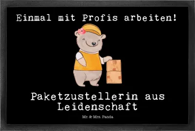 Produktbild von Mr. & Mrs. Panda fußmatte Paketzustellerin Leidenschaft 50 x 75 cm - Schwarz - Geschenk, Paketbotin, Bodenvorleger, Schmutzfangmatte, Fußabtreter, Spruch, Lustig, Witzig