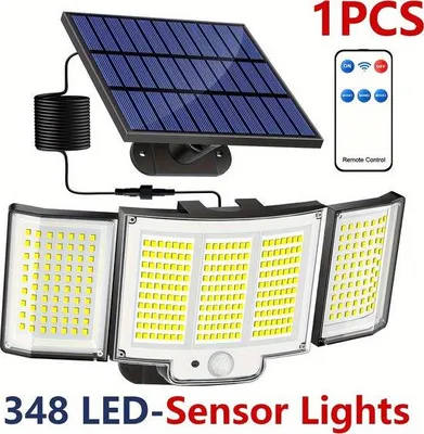Image de Lampe d'extérieur solaire avec détecteur de mouvement - Lampe de jardin solaire - Applique murale solaire avec détecteur - 348 LED - IP65