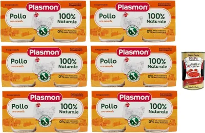 Produktbild von Plasmon Carne, Pollo e Cereale, 6x (2 x 80g), Mit italienischem Fleisch, natürlich, ohne Stärken und Räume hinzugefügt + Italian Gourmet polpa 400g