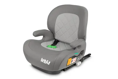 A gray child car seat with the brand name 'irbis' visible.