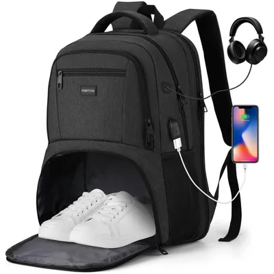 Immagine prodotto di Zaino da uomo, 17,3 pollici, con scomparto per scarpe e porta USB, colore nero