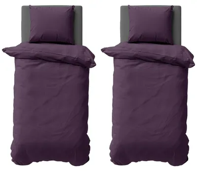 Produktbild von 4 teilige Uni Bettwäsche 155x220 cm Mikrofaser Aubergine Lila Bettbezug Garnitur Set