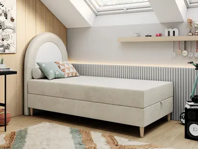 Produktbild von Kinderbett, Boxspringbett für Kinder, Einzelbett mit Matratze - NEST - 90x180cm - Beige - H3