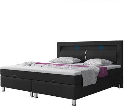 Produktbild von Boxspringbett Milano 180x200 cm Bettkasten Kunstleder Schwarz mit Topper-Optik