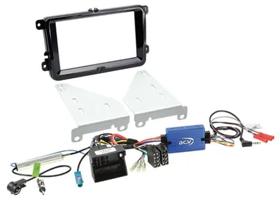 Productafbeelding van 2-DIN autoradio-kit, compatibel met Seat/Skoda/VW, met stuurwielbediening (SWC) en zwarte pianolakantenne