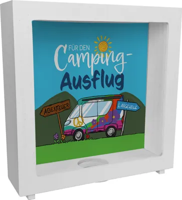 Produktbild von Für den Camping-Ausflug Rahmen Spardose aus Holz