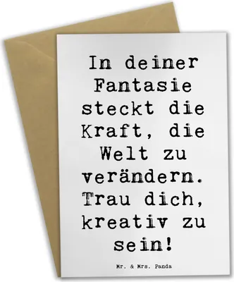 Produktbild von Mr. & Mrs. Panda Grußkarte Spruch Die Freude an der Kreativität entdecken - Weiß - Geschenk, Trost, inspirierend, Unterstützung, einladungskarten, Entspannung, osterkarte
