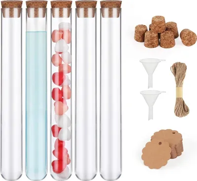 Produktbild von 30 Stück Reagenzgläser 20x150 mm mit Korken, Juteschnur & Kraftpapieranhänger