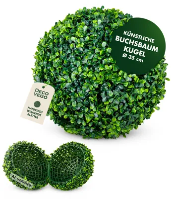 Produktbild von Decovego Künstliche Buchsbaumkugel, hochwertige Kunstpflanze, Ø 35 cm