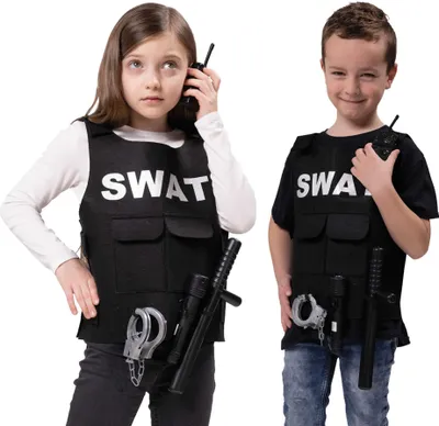 Produktbild von SWAT Set 5-tlg. Weste mit Zubehör Spezialeinheit Kinder Karneval Kostüm 116-152