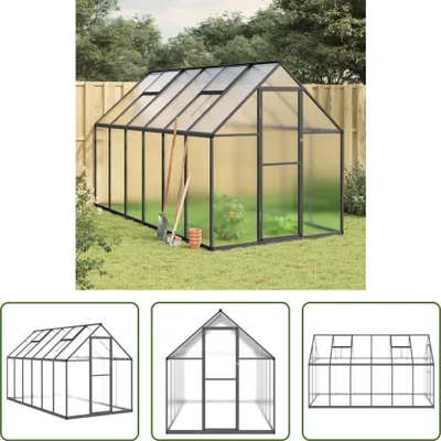 Produktbild von The Living Store Gewächshaus mit Fundamentrahmen Anthrazit 334x169x195 cm Alu