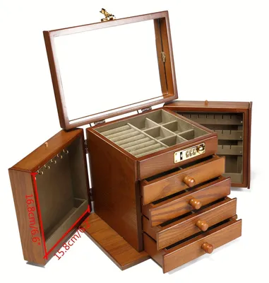 Obrázek produktu pro Dřevěná šperkovnice - Krabička na šperky - Šperkovnice - Truhla na šperky - Úložná krabička - 5 vrstev, vintage design