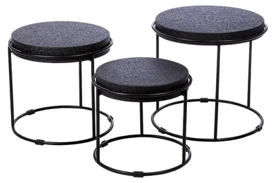 Beistelltisch-Set Rotonda, 3-tlg., Eisen, schwarz, Ø 48 cm