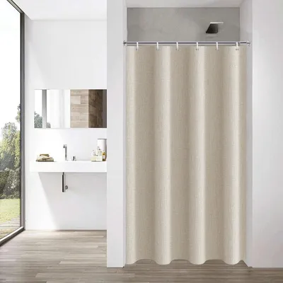 Produktbild von Duschvorhang 90 x 180 cm, beige, Leinenoptik, schmaler Badvorhang, Textilgewebe, wasserabweisend, maschinenwaschbar, Breite 90 x Höhe 180 cm