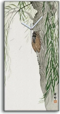 Produktbild von Wohnzimmer-Bild Leinwand Uhr 30x60 Gemälde Baum Blätter Insekt Asiatische Kunst - weiße Hände