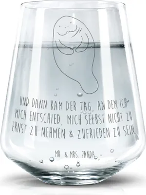Produktbild von Mr. & Mrs. Panda Trinkgefäß Seekuh Happy - Transparent - Geschenk, Glas, Becherglas, Trinkglas, Neuanfang, Seekühe, Wasserglas, Freundin, Selbstliebe, Dekoglas, Meer