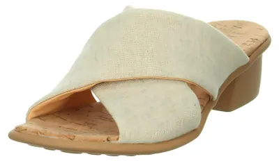 Produktbild von Think! Damen Pantoletten beige mit gekreuzten Riemen, Kork-Fußbett und Blockabsatz