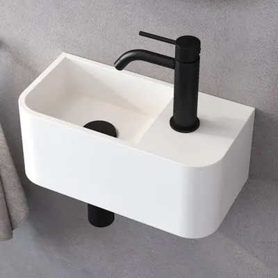 Obrázok produktu pre Umývadlo Kronenbach z kameňa, 38 x 19 cm, umiestnené vľavo, s otvorom pre batériu