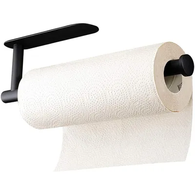 Produktbild von Der Küchenpapierrollenhalter-Schrank erfordert kein Bohren oder Racken. Der selbstklebende Wandhalter für Papierrollenhalter aus Edelstahl (schwarz)