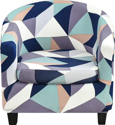 Obrázek produktu pro 2 kusy krytů na židle Club Chair Covers, Stretch Printed Chair Cover s odděleným krytem sedáku na židli, kryt na pohovku ve vaně (bílá modrá)