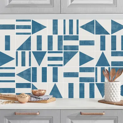 Produktbild von Küchenrückwand Muster selbstklebend - 0.35 mm Wandpaneel wasserfest Geometrisch blau Fliesenoptik Spritzschutz fugenlos
