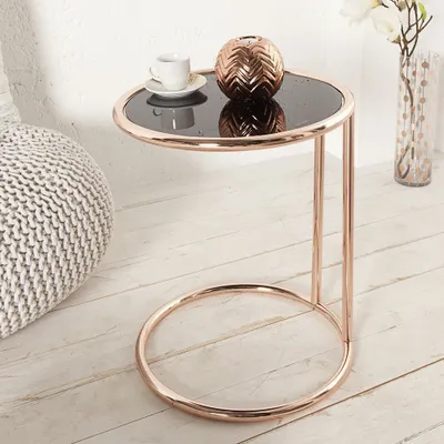 Produktbild von cagü: Art Deco Design Beistelltisch [SATURNUS] Kupfer & Glas Schwarz 55cm Höhe