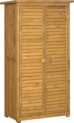 Produktbild von Ger?teschuppen mit Lamellentš¹ren, 3 Regale, wetterfest, Tannenholz, Braun, 87 x 46,5 x 160 cm