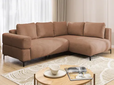 Produktbild von Cardea - Modernes Ecksofa in Bubble-Optik aus weichem Terrakotta Strukturstoff mit hohem Sitzkomfort, Ottomane rechts