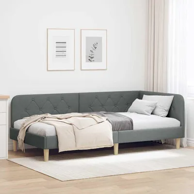 Produktbild von "Schlussverkauf" Einzelbett 1 PLACE - EckBettgestell einzel - mit Kopfteil - Dunkelgrau 100x200 cm Stoff C3152