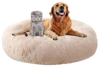 Image de Lit pour chien, en peluche, rond, lavable, antidérapant, diamètre 40 cm, couleur marron clair